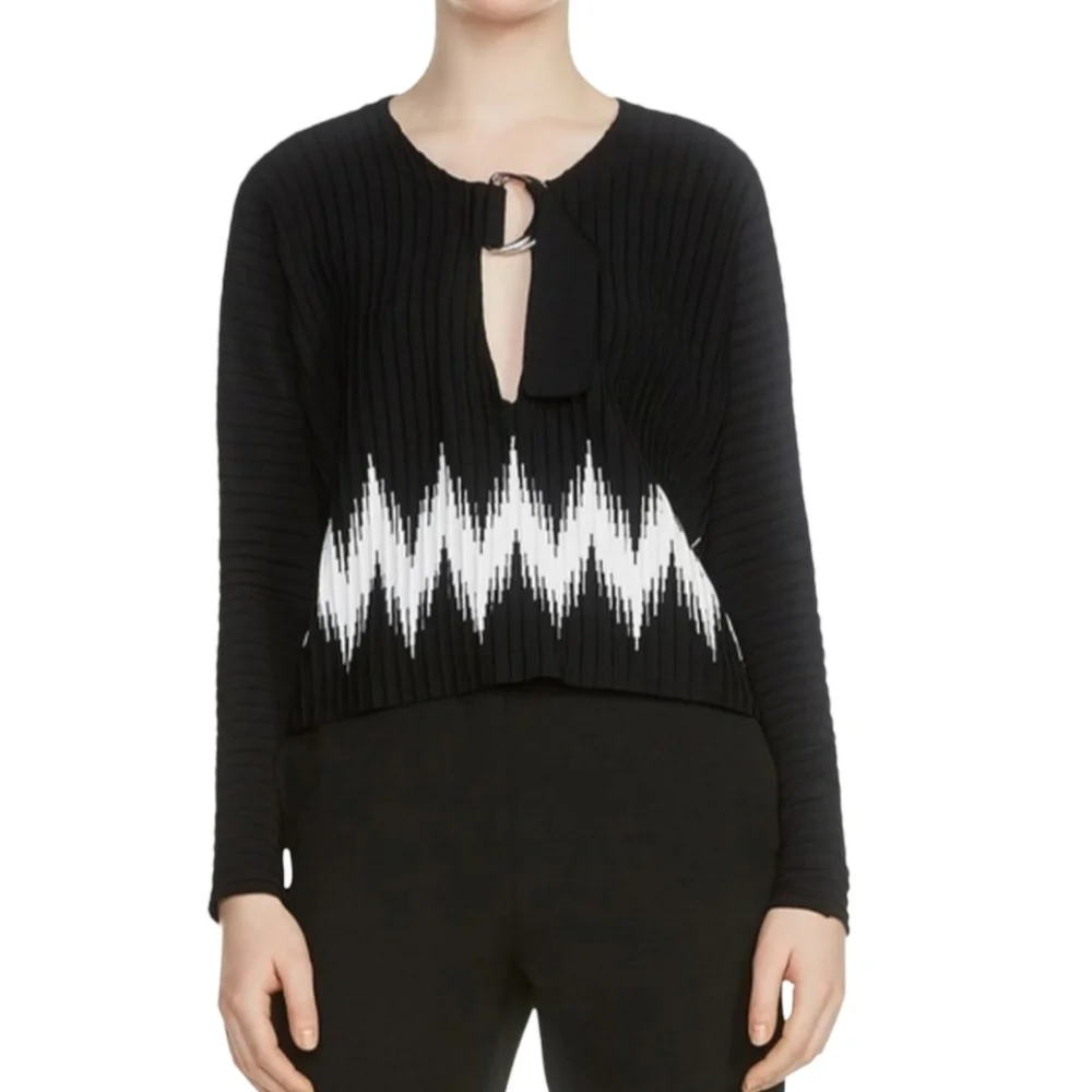 Maje Black Sweater Martha Zigzag Keyhole Size Medium